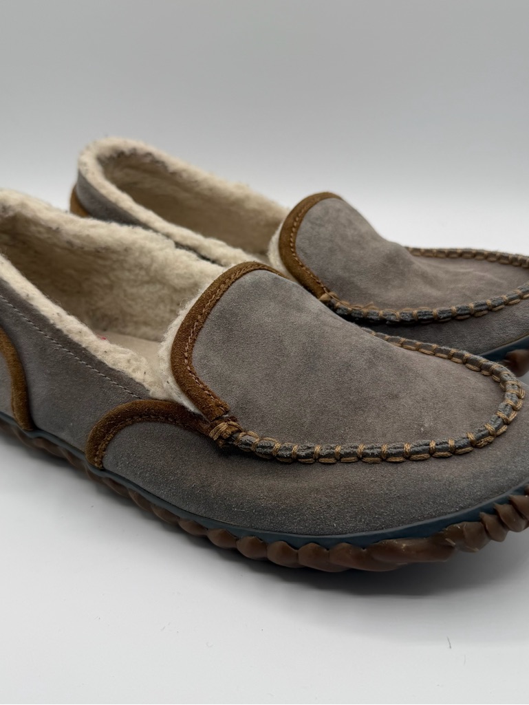 Sorel Tremblant Moc Slippers Womens 10 Gray Suede Fleece Indoor Outdoor